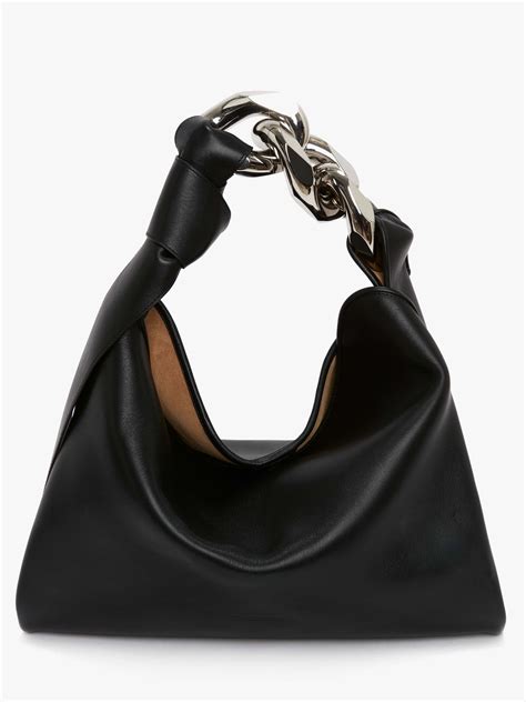 Small Chain Hobo Leather Shoulder Bag In Black Jw Anderson