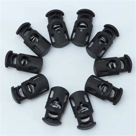 10pcs Black Plastic Toggle Spring Clasp Stop Single Hole Drawstring