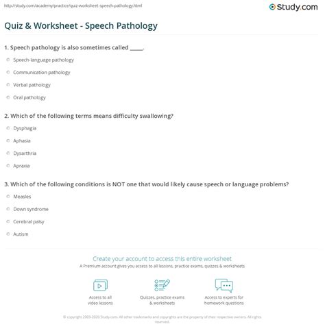 Quiz And Worksheet Speech Pathology