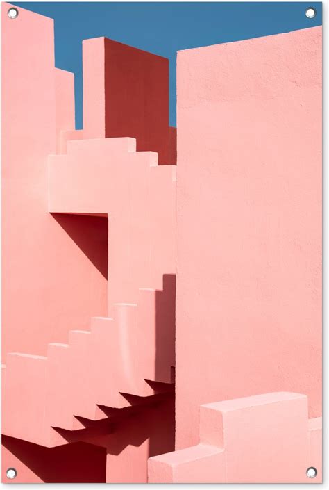 Tuinposters Buiten Roze Architectuur Trappen Pastel X Cm