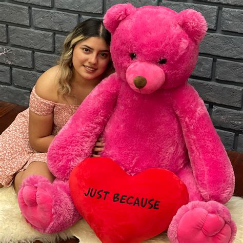 Valentines Day Special Edition Big Cherry Tubs Hot Pink Teddy Bear With Personalized Heart And T