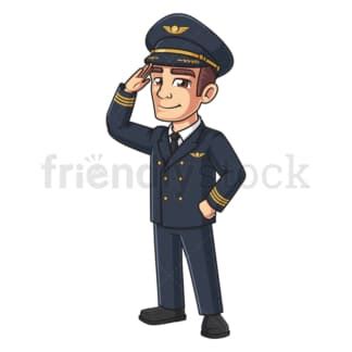 Airline Pilot Saluting Cartoon Clipart Vector Friendlystock