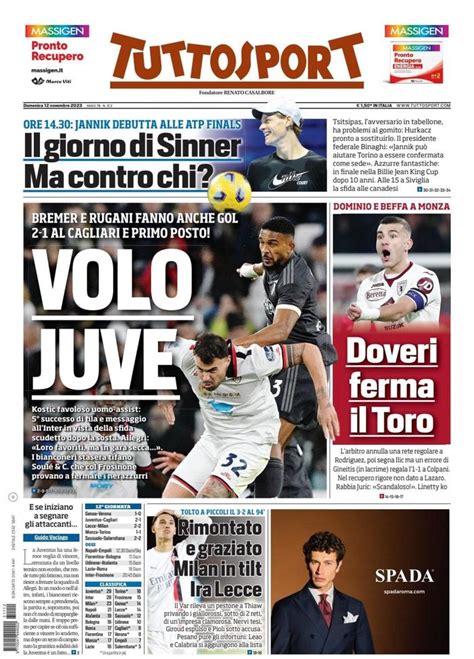 Prima Pagina Tuttosport Volo Juventus Pianeta Milan