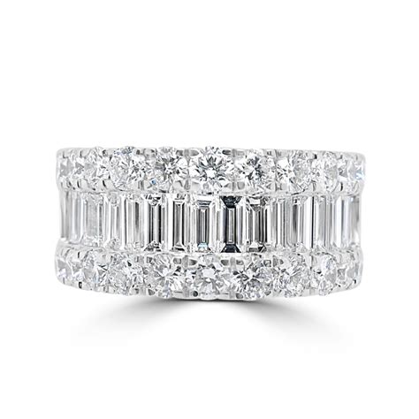 Platinum Three Row Baguette Brilliant Cut Diamond Set Ring Tb