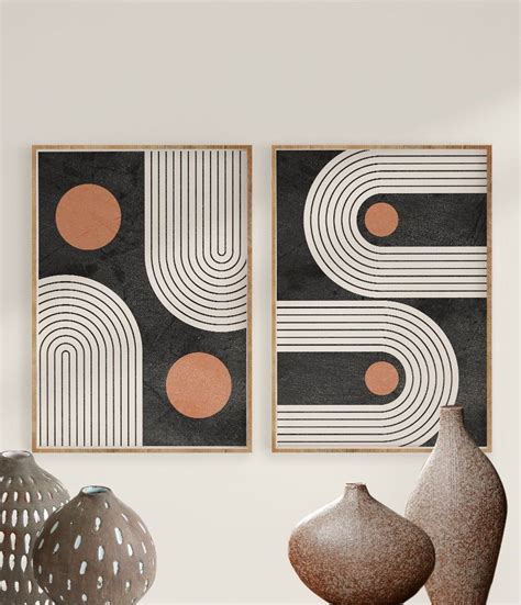 Mid Century Modern Geometric Art Print Set Of Neutral Etsy