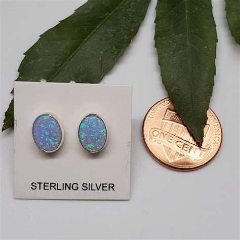 Oval Blue Opal Stud Earrings Etsy