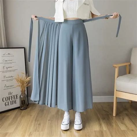 Korean Style High Waist Pleated Chiffon Wide Leg Pants For Gen Z