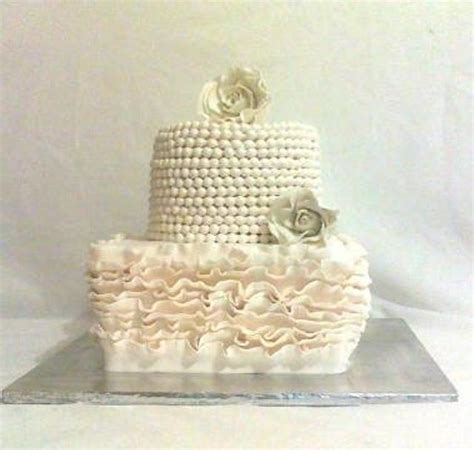 Ruffles Pearls And Roses Decorated Cake By Zaafirah Cakesdecor