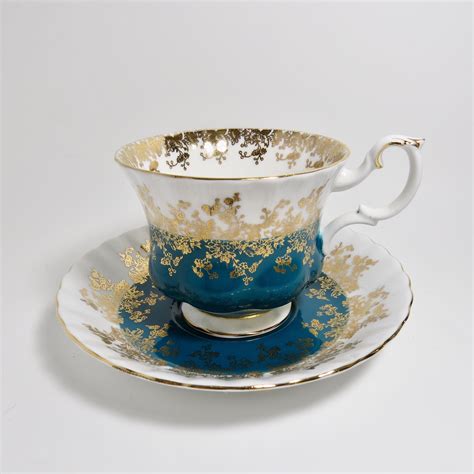 Royal Albert Regal Series Tea Cup And Saucer Teal Blue Etsy Tea