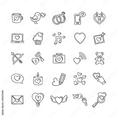 Hand drawn wedding icons and vector love doodles. Saint Valentine ...