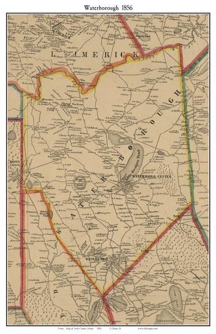 Waterborough Maine 1856 Old Town Map Custom Print York Co Town