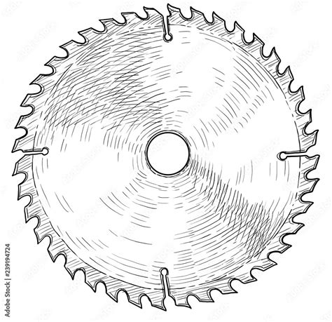 Circular Saw Blade Illustration Drawing Engraving Ink