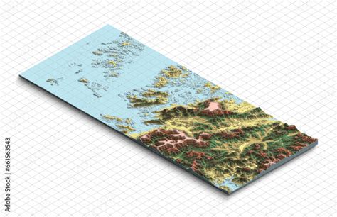 3d model map of South Korea. Terrain map, Isometric map virtual terrain ...