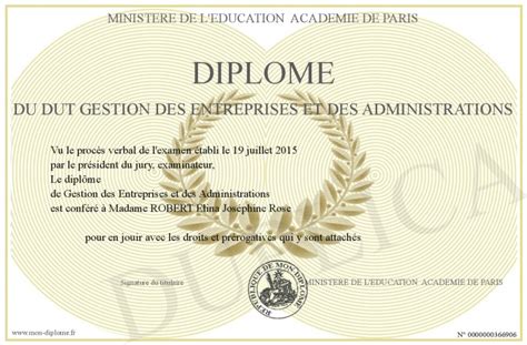 Diplome Du DUT Gestion Des Entreprises Et Des Administrations