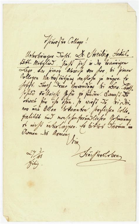 Eigenh Brief Mit U Von Feuchtersleben Ernst Von Schriftsteller Und