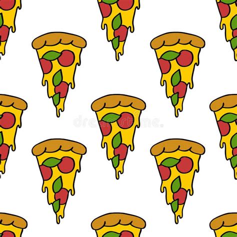 Pizza Seamless Doodle Pattern Vector Illustration Stock Illustration