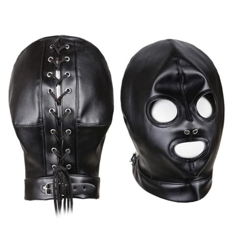 Tapez Masque De T Te De Bondage Bdsm En Cuir Pu Cagoule Sm Pour