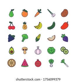 Watermelon Vegetables Fruits Icon Set Over Stock Vector Royalty Free