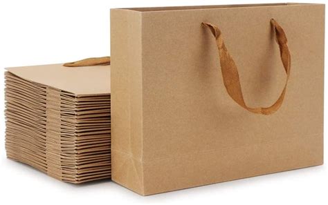 Eusoar Kraft Paper Bags With Ribbon Handles