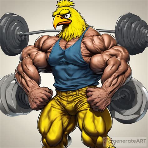 4K BigBird Badass Gigachad Bodybuilder Posing Double Front Bicep | GenerateArt