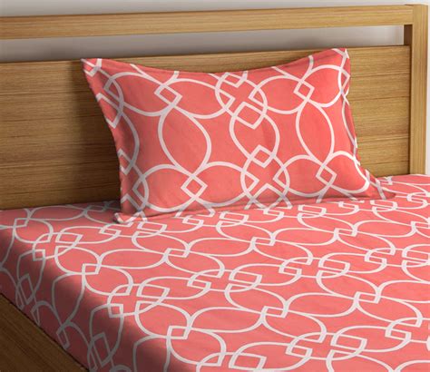 Buy Pink Geometric 300 TC Cotton Blend Single Bedsheet With Pillow