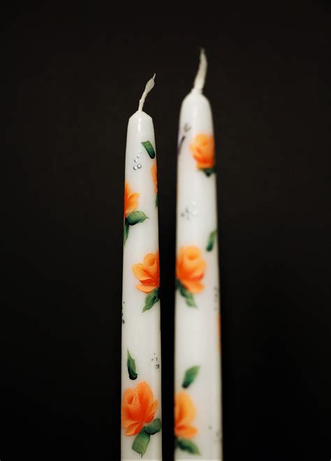 Hand Painted Taper Candles Pink Roses Flowers With Etsy