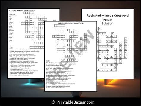 Rocks And Minerals Crossword Puzzle Worksheet Activity Teaching Resources