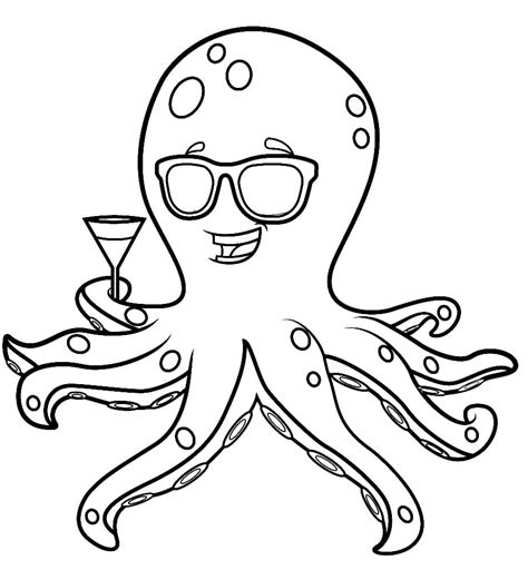 Dibujos De Pulpo Con Gafas De Sol Para Colorear Para Colorear Pintar E