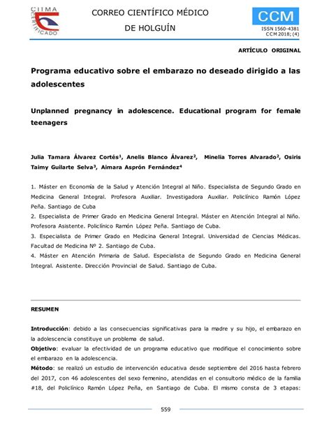 Pdf Programa Educativo Sobre El Embarazo No Deseado Dirigido A Las