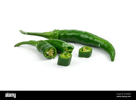 Hot Green Pepper S Isolated On White Background Clipping Path Included In Jpeg Stock Photo Alamy