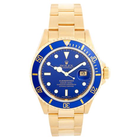 Rolex 16618 Submariner Blue Bezel And Dial Watch At 1stDibs