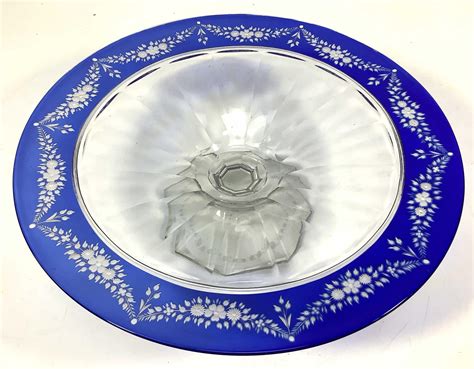 Lot Vintage Bohemian Cut Glass Pedestal Bowl Dish