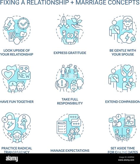 Fixing Relationship And Marriage Turquoise Concept Icons Set Stock