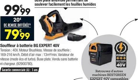 Promo Souffleur à batterie bg expert 40v best green chez Bricorama