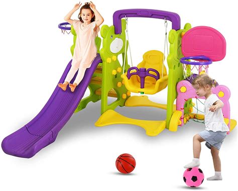 Uenjoy 4-in-1 Slide and Swing Set for Toddlers, Play Climber ...