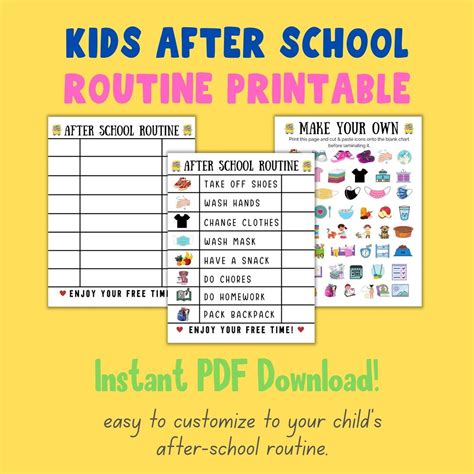 Kids After School Routine Charts Cute Printable Checklist Instant