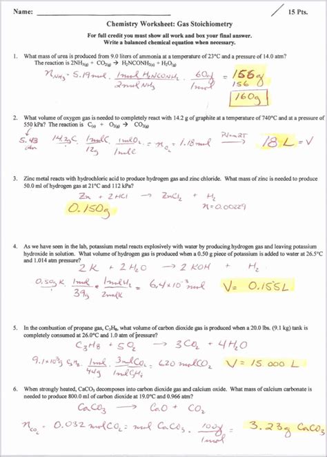 Gas Stoichiometry Worksheet With Solutions Db Excel