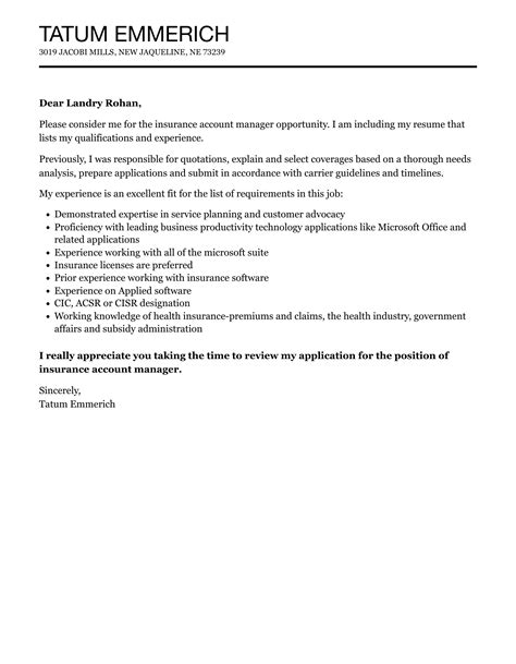 Insurance Account Manager Cover Letter Velvet Jobs