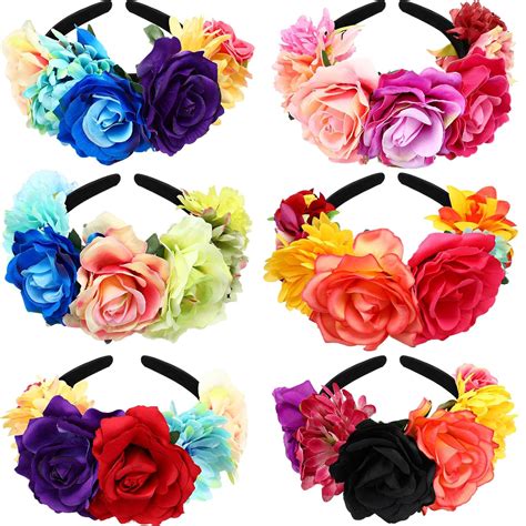 Kigeli 6 Pcs Mexican Flower Headband Fiesta Rose Floral