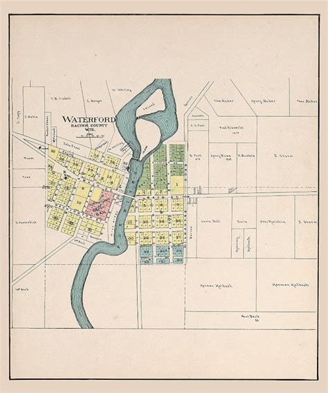 1908 Town Map Of Waterford Racine County Wisconsin Etsy