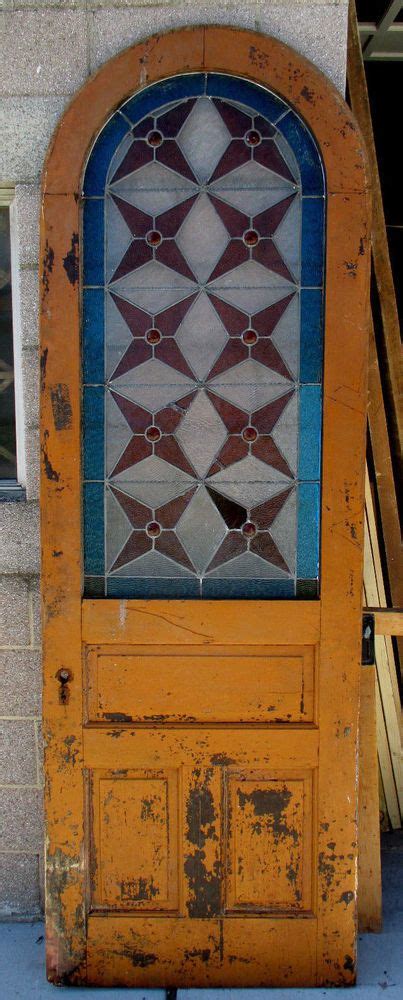 Antique American Stained Glass Arched Door 32x955 Architectural