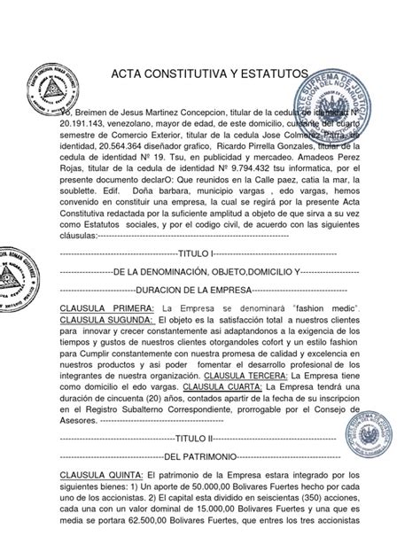 Acta Constitutiva Y Estatutos 1 Junta Directiva Gobierno