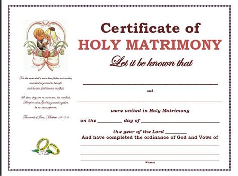 Holy Matrimony Certificate Free To Download