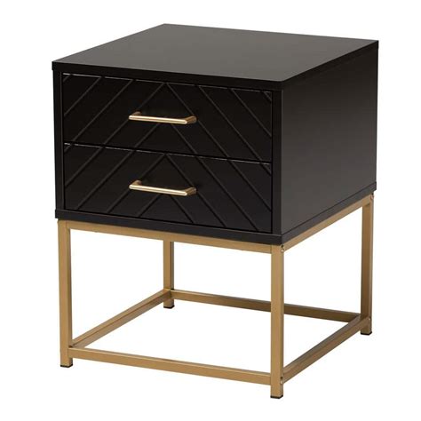 Baxton Studio Inaya 2-Drawer Black and Gold Nightstand (19.7 in. H x 15 ...