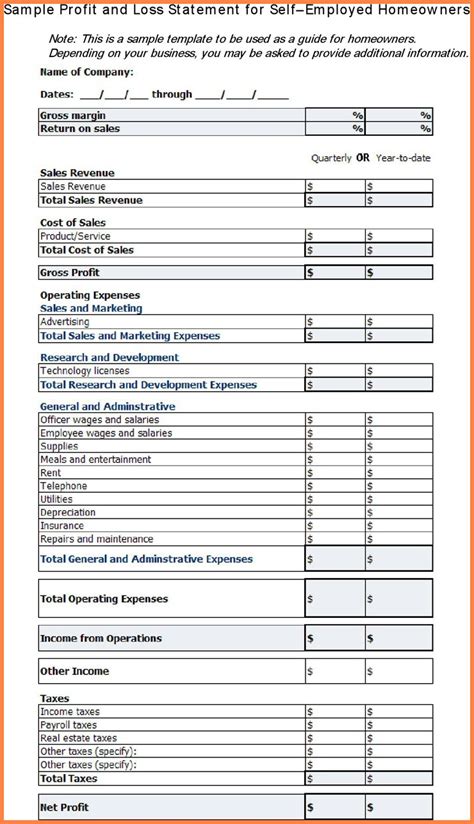 Simple Spreadsheet For Self Employed Regarding Profit And Loss Statement For Self Employed