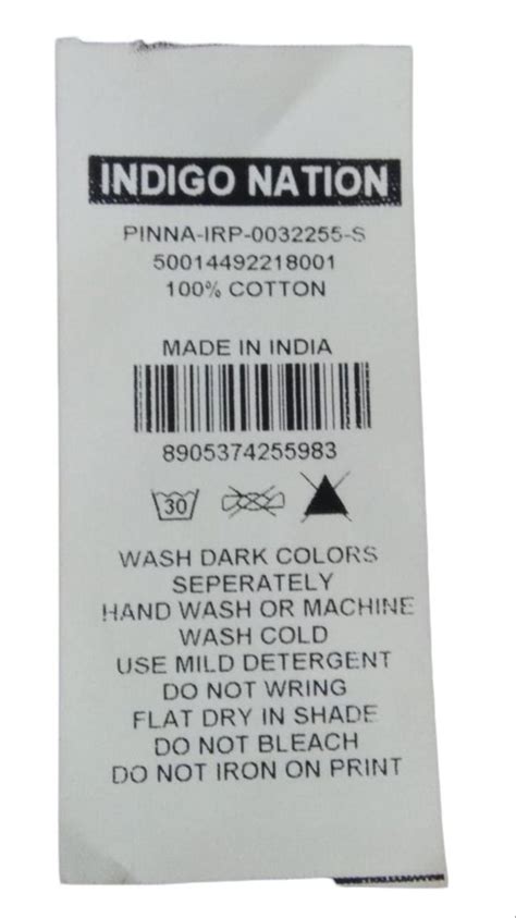 White Base Taffeta Printed Barcode Care Label For Garments Size