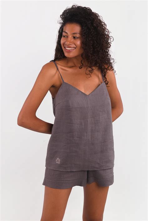 Linen Camisole Top Graphite Gray Etsy