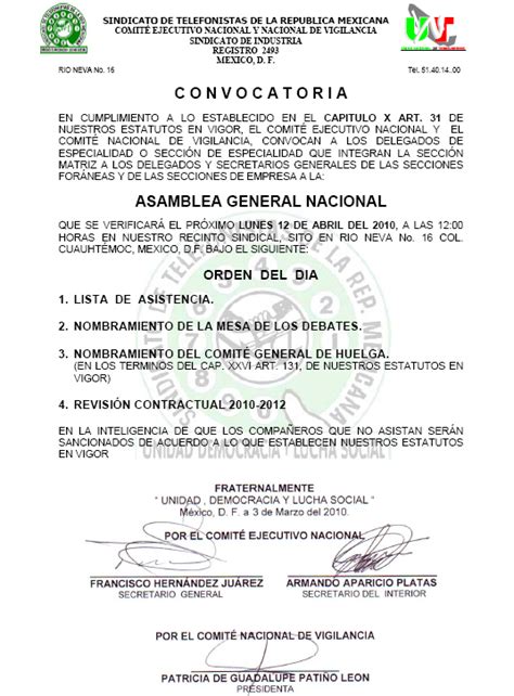 Convocatoria Asamblea General Nacional