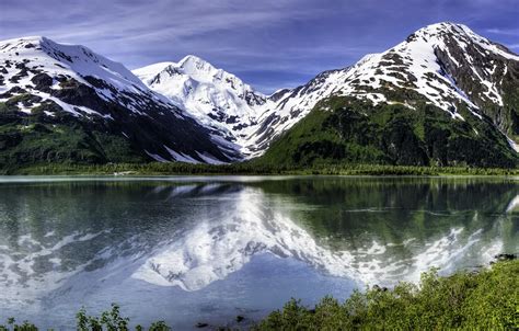 Wallpaper Alaska, reflection, mountains, Alaska, glacier Portage, lake Portage, Portage Glacier ...