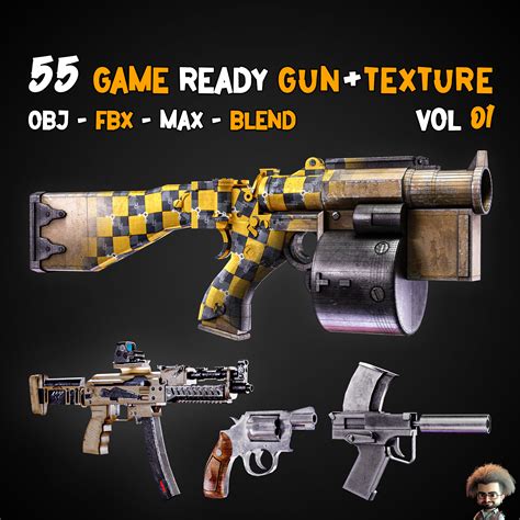 Artstation 55 Professional Game Ready Guns Texture Vol 01